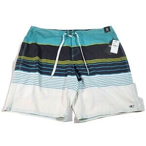 O'Neill Men's 38 Swim Board Shorts Brisbane Blue Stripe NWT Full Length